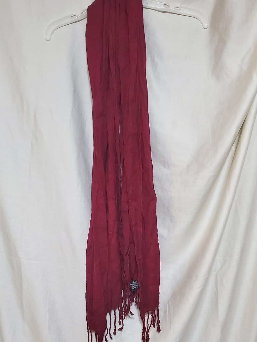 Source Unknown Wine Red Lightweight Fringed Scarf